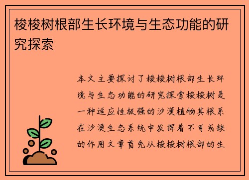 梭梭树根部生长环境与生态功能的研究探索
